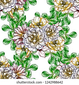 Abstract seamless pattern with plants, herbs and flowers