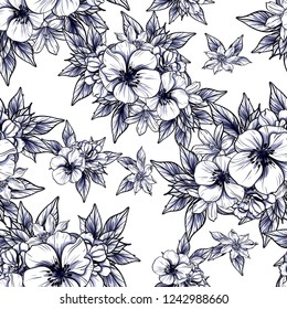 Abstract seamless pattern with plants, herbs and flowers