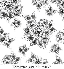 Abstract seamless pattern with plants, herbs and flowers
