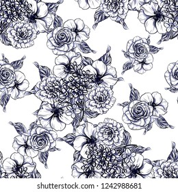 Abstract seamless pattern with plants, herbs and flowers