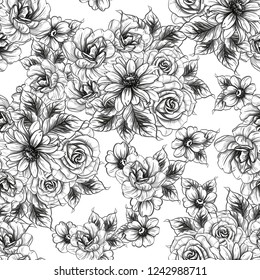Abstract seamless pattern with plants, herbs and flowers