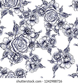 Abstract seamless pattern with plants, herbs and flowers