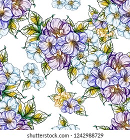 Abstract seamless pattern with plants, herbs and flowers