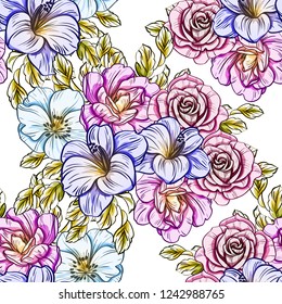 Abstract seamless pattern with plants, herbs and flowers