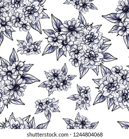 Abstract seamless pattern with plants, herbs and flowers, colorful botanical illustration.