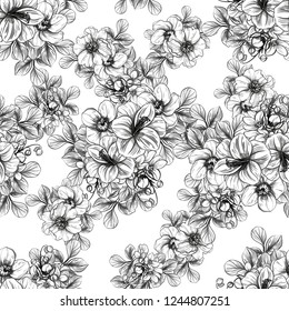 Abstract seamless pattern with plants, herbs and flowers