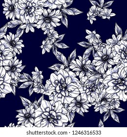 Abstract seamless pattern with plants, herbs and flowers, colorful botanical illustration.