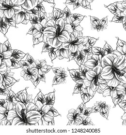 Abstract seamless pattern with plants, herbs and flowers