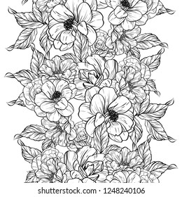 Abstract seamless pattern with plants, herbs and flowers