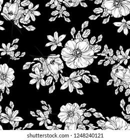 Abstract seamless pattern with plants, herbs and flowers