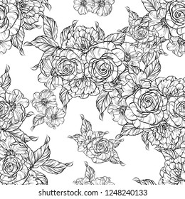 Abstract seamless pattern with plants, herbs and flowers