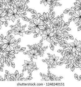 Abstract seamless pattern with plants, herbs and flowers