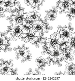 Abstract seamless pattern with plants, herbs and flowers