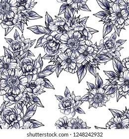 Abstract seamless pattern with plants, herbs and flowers