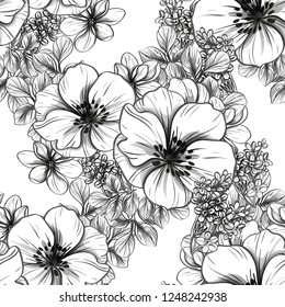 Abstract seamless pattern with plants, herbs and flowers