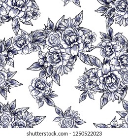 Abstract seamless pattern with plants, herbs and flowers