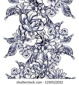 Abstract seamless pattern with plants, herbs and flowers