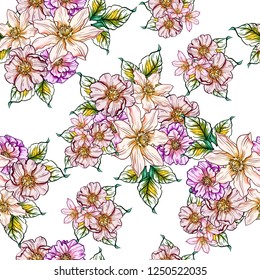 Abstract seamless pattern with plants, herbs and flowers