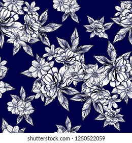 Abstract seamless pattern with plants, herbs and flowers