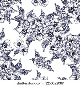 Abstract seamless pattern with plants, herbs and flowers