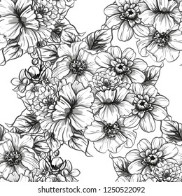 Abstract seamless pattern with plants, herbs and flowers