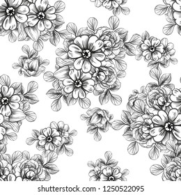 Abstract seamless pattern with plants, herbs and flowers