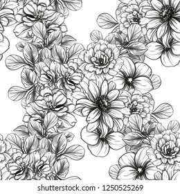 Abstract seamless pattern with plants, herbs and flowers