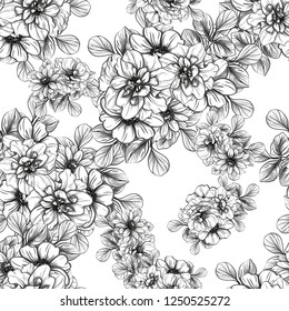 Abstract seamless pattern with plants, herbs and flowers
