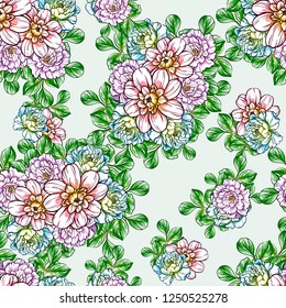 Abstract seamless pattern with plants, herbs and flowers
