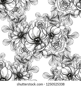 Abstract seamless pattern with plants, herbs and flowers
