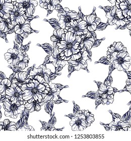 Abstract seamless pattern with plants, herbs and flowers, colorful botanical illustration.