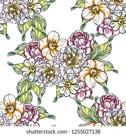 Abstract seamless pattern with plants, herbs and flowers