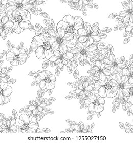 Abstract seamless pattern with plants, herbs and flowers