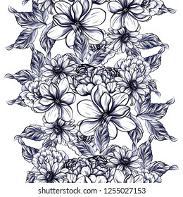 Abstract seamless pattern with plants, herbs and flowers
