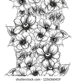 Abstract seamless pattern with plants, herbs and flowers, colorful botanical illustration.