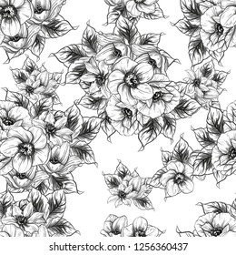 Abstract seamless pattern with plants, herbs and flowers, colorful botanical illustration.