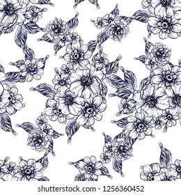 Abstract seamless pattern with plants, herbs and flowers, colorful botanical illustration.