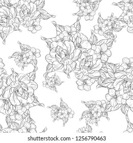 Abstract seamless pattern with plants, herbs and flowers