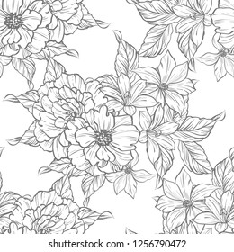 Abstract seamless pattern with plants, herbs and flowers