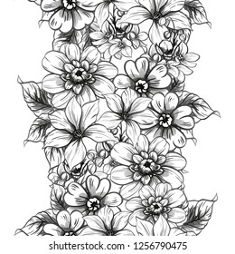 Abstract seamless pattern with plants, herbs and flowers
