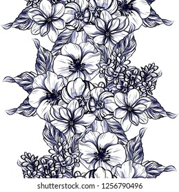 Abstract seamless pattern with plants, herbs and flowers