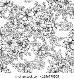 Abstract seamless pattern with plants, herbs and flowers