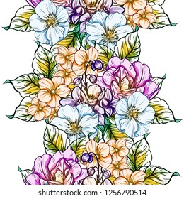 Abstract seamless pattern with plants, herbs and flowers