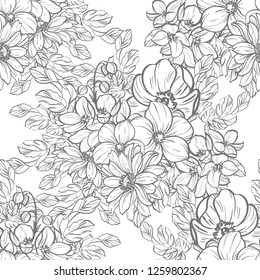 Abstract seamless pattern with plants, herbs and flowers