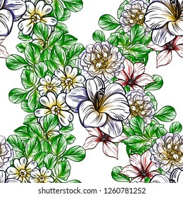 Abstract seamless pattern with plants, herbs and flowers