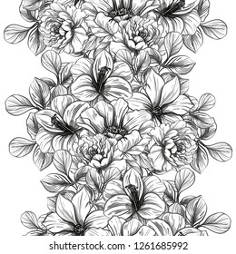 Abstract seamless pattern with plants, herbs and flowers