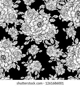 Abstract seamless pattern with plants, herbs and flowers