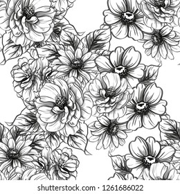 Abstract seamless pattern with plants, herbs and flowers