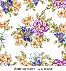 Abstract seamless pattern with plants, herbs and flowers