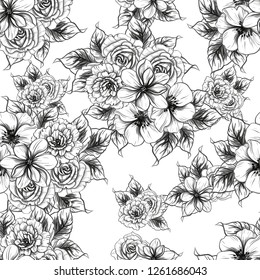 Abstract seamless pattern with plants, herbs and flowers